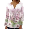 thumbnail image 1 of Women's Tunic Tops for Leggings Long Sleeve Floral Summer Tops Loose Fit Henley Neck Pleated Tunics Casual Elegant Printed Longline Blouses Ladies Classy Work Shirts S-XXL, 1 of 2