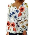 thumbnail image 1 of Women's Tunic Tops for Leggings Long Sleeve Floral Summer Tops Loose Fit Henley Neck Pleated Tunics Casual Elegant Printed Longline Blouses Ladies Classy Work Shirts S-XXL, 1 of 4