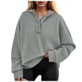 thumbnail image 1 of Women's Tunic Tops Winter Loose Fit Hooded Long Sleeve Cap One Shoulder with Pocket Solid Color Leisure Polyester Sweatshirts Hoodies(Grey,XL), 1 of 5