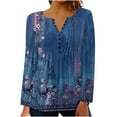 thumbnail image 1 of Women's Tunic Tops for Leggings Fashion V Neck Long Sleeve Graphic Floral Printed Shirts Button Casual Ruched Blouses(Blue,XL), 1 of 5