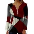thumbnail image 1 of Women's Tunic Tops for Leggings Fashion V Neck Long Sleeve Graphic Floral Printed Shirts Button Casual Ruched Blouses(Red,S), 1 of 5