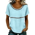 thumbnail image 1 of Women's Tunic for Leggings Women's Hollow out Short Sleeve Blouse Lace Patchwork Summer Flowy Casual Boho Tunic Tops Sky Blue XL, 1 of 6
