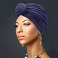 thumbnail image 1 of Women's Turban Hat, Elastic Solid Color Headwrap, Muslim Hijab Cap, Flat Beanie Undercap, Hair Cover for Daily Wear and Fashion-Navy, 1 of 4