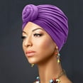 thumbnail image 1 of Women's Turban Hat, Elastic Solid Color Headwrap, Muslim Hijab Cap, Flat Beanie Undercap, Hair Cover for Daily Wear and Fashion-Purple, 1 of 4