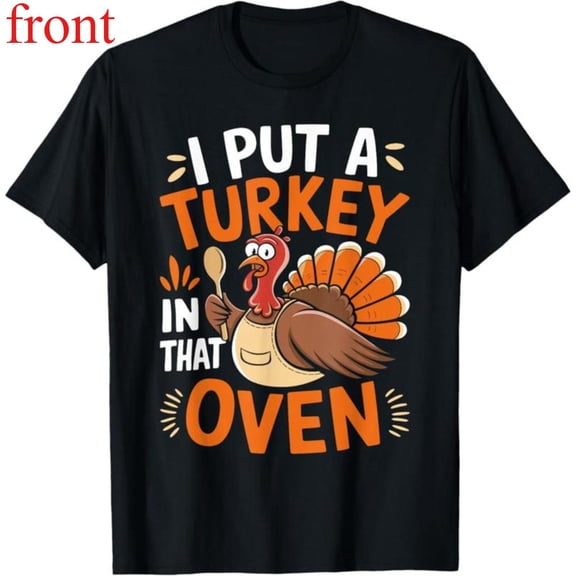 Women's Turkey Oven Graphic Comfortable T Shirt Casual Cotton Short Sleeve Round Neck Top Black S-5XL