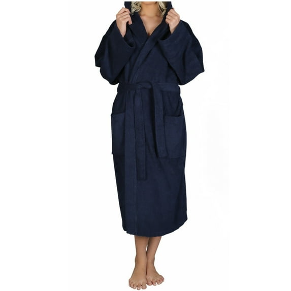 Women's Turkish Cotton Hooded Bathrobe Navy S/M