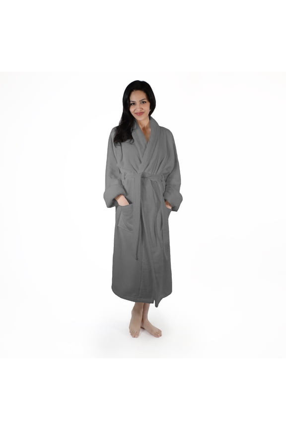 Women's Turkish Cotton Terry Ultra-Soft and Absorbent Long Bathrobe, Grey