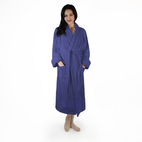 Women's Turkish Cotton Terry Ultra-Soft and Absorbent Long Bathrobe, Navy blue