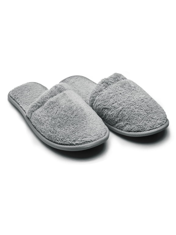 Women's Turkish Terry Cotton Bath Spa Slippers, Gray, Size 8+