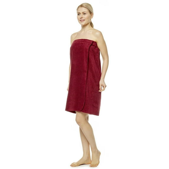 Women's Turkish Terry Cotton Bath and Shower Towel Wrap Burgundy Petite/Small