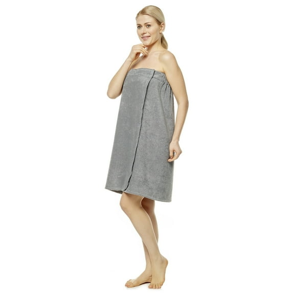 Women's Turkish Terry Cotton Bath and Shower Towel Wrap Gray Small/Medium