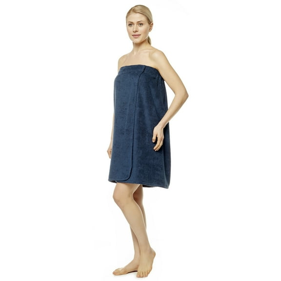 Women's Turkish Terry Cotton Bath and Shower Towel Wrap Navy Blue Small/Medium