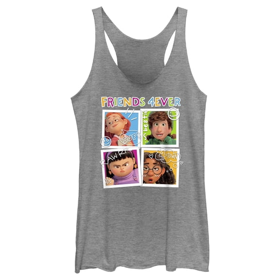 Women's Turning Red Friends 4Eva Polaroids Racerback Tank Top Gray Heather 2X Large
