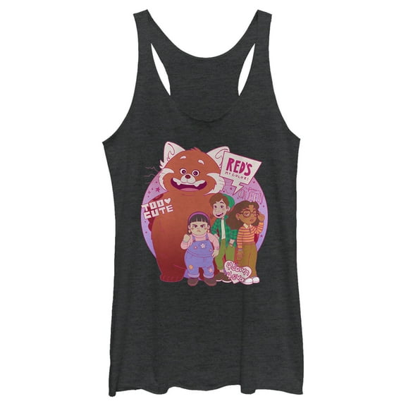 Women's Turning Red Too Cute Group Pose Racerback Tank Top Black Heather Medium