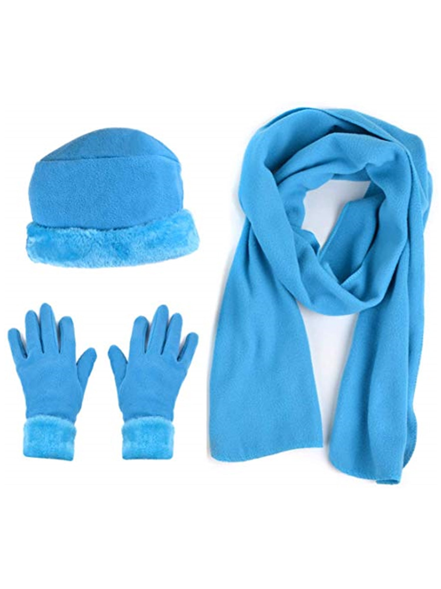 Women's Turquoise Blue Fleece 3-Piece gloves scarf Hat Winter Set