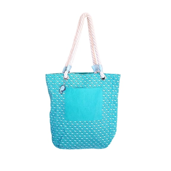 Women's Turquoise Medium Whale Print Beach Bag Tote Handbag