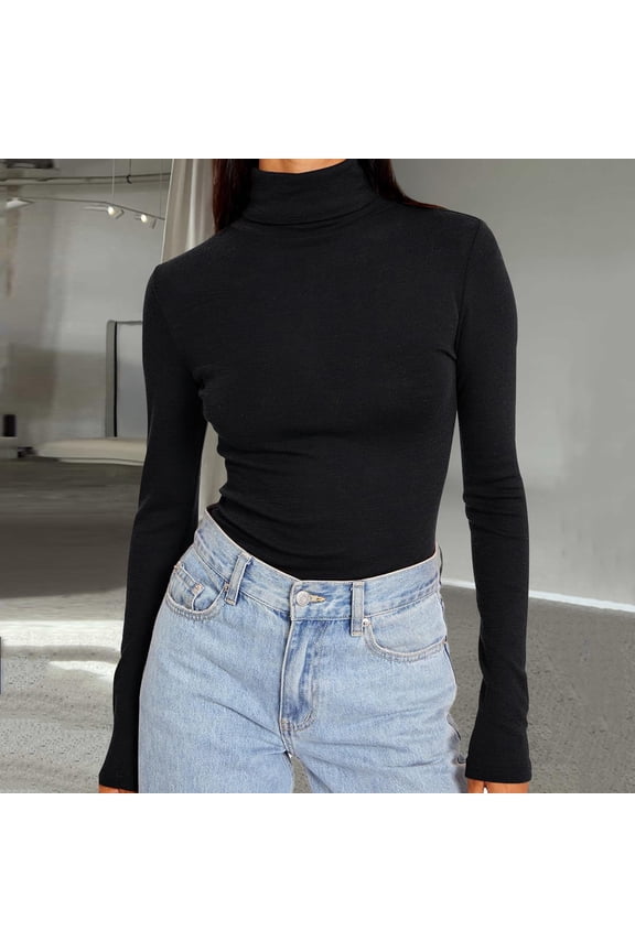 Women's Turtle Neck Long Sleeve Shirts Merino Tops Fitted Slim Fit Basic Tees Cozy Embrace Collection Black XS