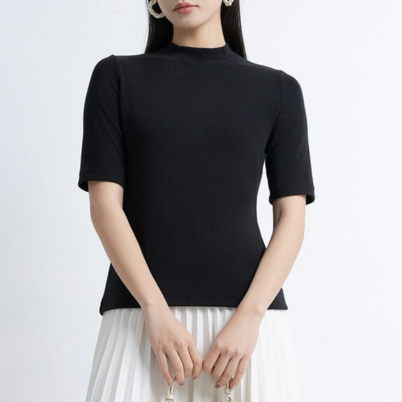 Women's Turtle Neck Slim Fit Half Elbow Short 3/4 Sleeve T Shirts Tight Tops Tee Woman Shirts Short Sleeve Turtle Necks for Womens Long Sleeve Pack Layering Tee Long Sleeve Women Pack of T Shirts