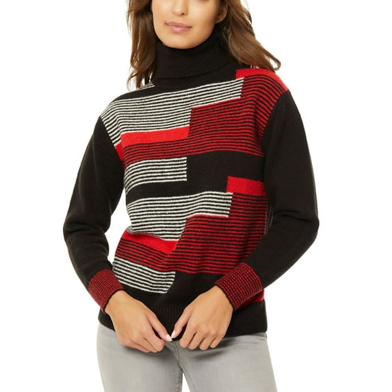 Women's Turtle Neck Sweater Rouge Combo Medium