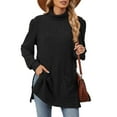 thumbnail image 1 of New Women's Turtle Neck Tunic Tops Hem Shirts Sweaters Ribbed Knit Side Split Pullover Tops with Pockets, 1 of 3