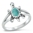 thumbnail image 1 of Women's Turtle Simulated Turquoise Ring .925 Sterling Silver Band Blue CZ Jewelry Female Size 8, 1 of 4