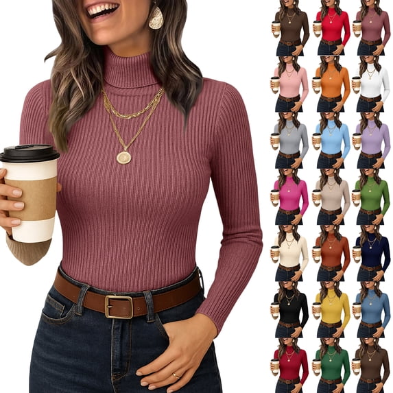 Women's Turtleneck Base Layer Long Sleeve Ribbed Knit, Slim Fit Thermal Winter Undershirt Navy L