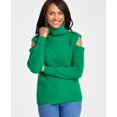 thumbnail image 1 of Women's Turtleneck Cold-Shoulder Sweater  Bright Pine XS, 1 of 1