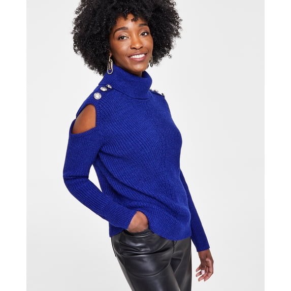 Women's Turtleneck Cold-Shoulder Sweater Sapphire Crush L