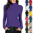 thumbnail image 1 of Women's Turtleneck Cotton Long Sleeve Tops Casual Loose Fit Shirts Basic Tunic Trendy Undershirt Tee（Purple，S）, 1 of 9