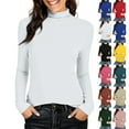 thumbnail image 1 of Women's Turtleneck Cotton Long Sleeve Tops Casual Loose Fit Shirts Basic Tunic Trendy Undershirt Tee（White，XXL）, 1 of 9