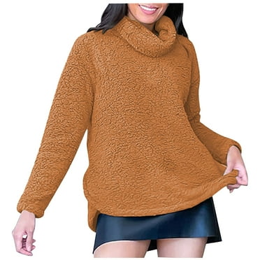 Women's Turtleneck Fleece Sherpa Sweatshirts Casual Long Sleeve Pullover Tops Warm Comfy Sweatshirt