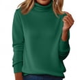 thumbnail image 1 of Women's Turtleneck Knit Pullover Long Sleeve Casual Sweater Tops Dark Green 2XL, 1 of 5