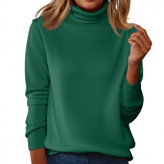 Women's Turtleneck Knit Pullover Long Sleeve Casual Sweater Tops Dark Green 2XL