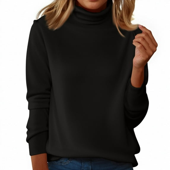 Women's Turtleneck Knit Pullover Long Sleeve Casual Sweater TopsBlack 3XL