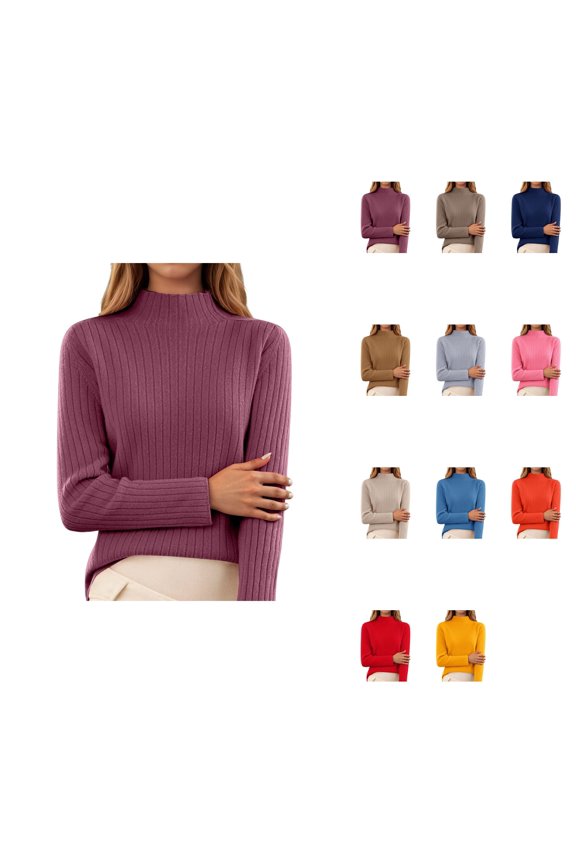 Women's Turtleneck Knit Sweater, Soft Comfortable Stretchable Long Sleeve Pullover, Casual Wear for Spring Fall Winter, Cute Fitted Warm Trendy Basic