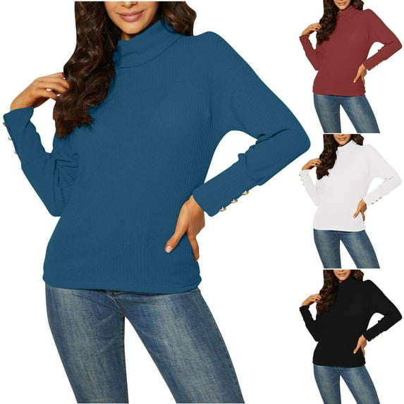 Women's Turtleneck Knitted Sweater Long Sleeve Casual Warm for Fall and Winter Wear, Ideal for Holiday Season and Daily Comfort, Soft and Insulating,Black,L