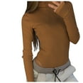 thumbnail image 1 of Women's Turtleneck Long Sleeve Bodysuit Ribbed Knit Slim Fit Stretchy Top Classic Jumpsuit Casual Top Shirt Outfits Ladies Clothes, 1 of 6