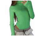thumbnail image 1 of Women's Turtleneck Long Sleeve Bodysuit Ribbed Knit Slim Fit Stretchy Top Classic Jumpsuit Casual Top Shirt Outfits Ladies Clothes, 1 of 6