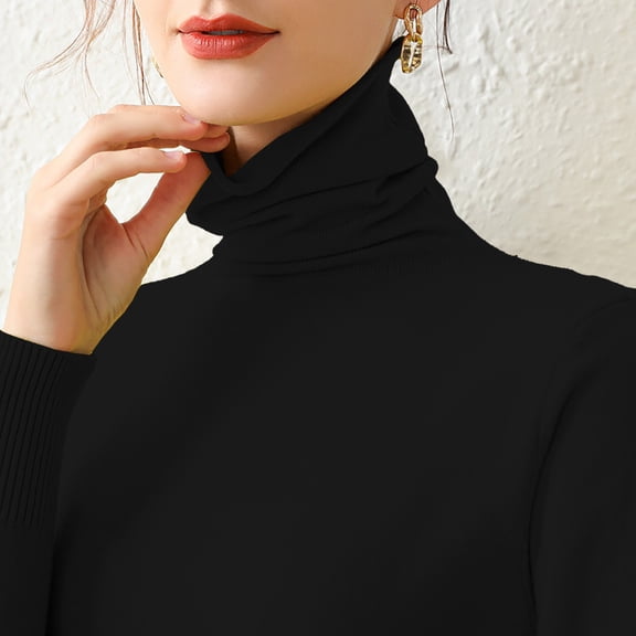 Women's Turtleneck Long Sleeve Fitted Knit Top, JIANLAI Solid Color Soft Stretch Pullover Sweater, Basic Layering Shirt