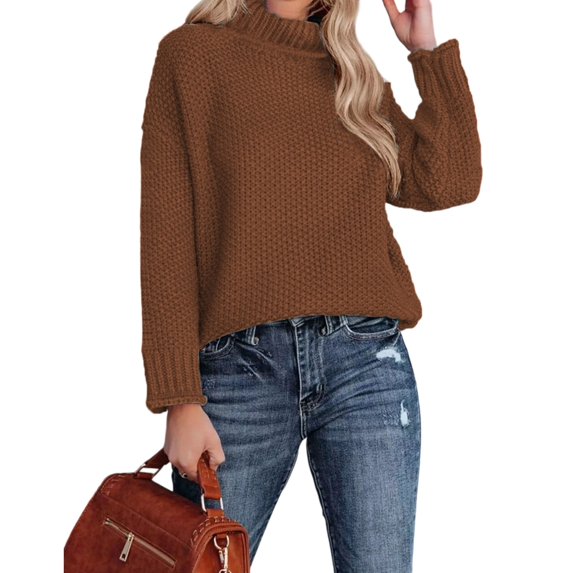 Women's Turtleneck Long Sleeve Loose Fit Sweater