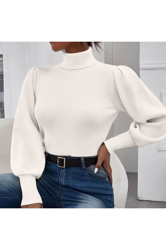 Women's Turtleneck Long Sleeve Pullover Sweater Top Casual Warm Knit Loose Fit Thermal Winter Fashion | CSEONE,White L