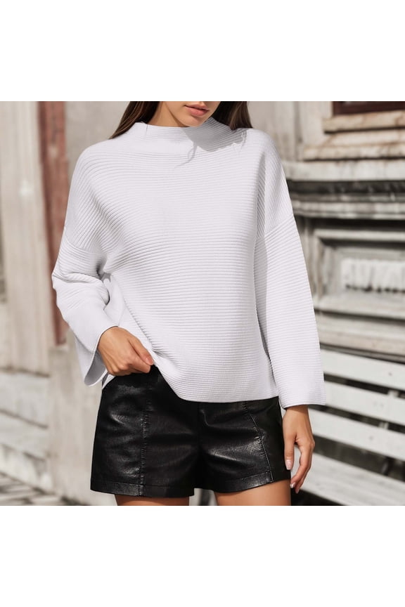 Women's Turtleneck Long Sleeve Ribbed Knit Pullover Sweater Jumper Top (White XXXXXXS)