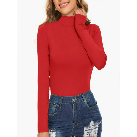 Women's Turtleneck Long Sleeve Shirts Casual Basic T Shirts Lightweight Base Layer Solid Slim Fit Tops