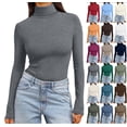 thumbnail image 1 of Women's Turtleneck Long Sleeve Shirts Fall Fashion Basic Thermal Underwear Tops Winter Clothes 2025 Gray XXL, 1 of 6