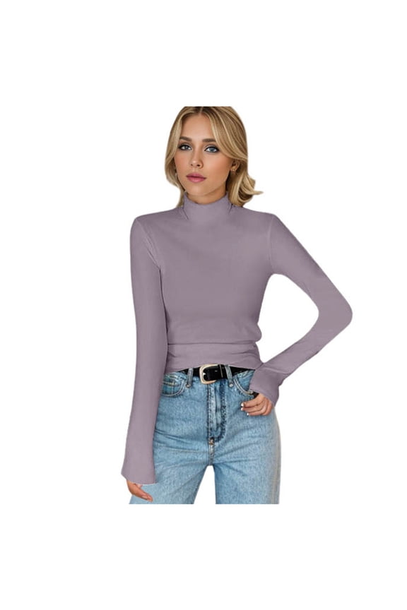Women's Stand Collar Reversible Velvet Thermal Shirt Cozy Winter Wear Base Layer Top for Cold Weather
