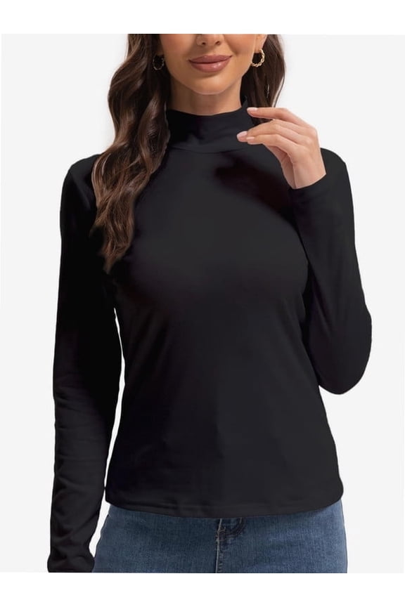 Women's Turtleneck Long Sleeve Shirts Slim Fitted Lightweight Base Layer Casual Tops