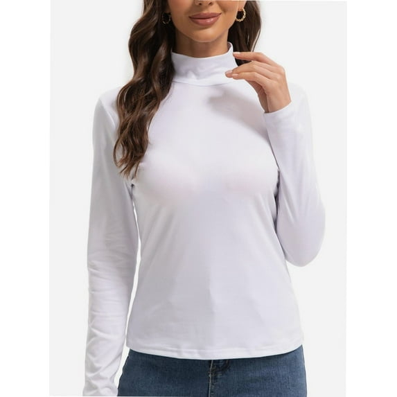 Women's Turtleneck Long Sleeve Shirts Slim Fitted Lightweight Base Layer Casual Tops