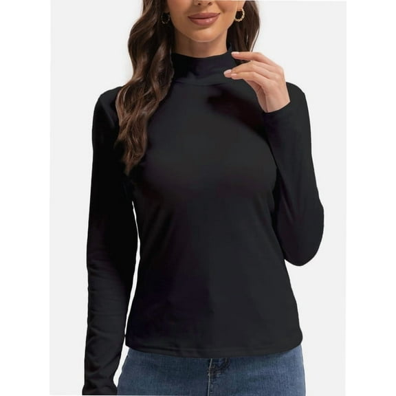 Women's Turtleneck Long Sleeve Shirts Slim Fitted Lightweight Base Layer Casual Tops