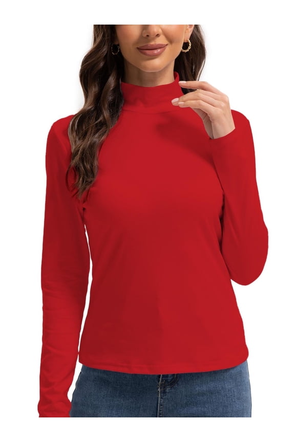 Women's Turtleneck Long Sleeve Shirts Slim Fitted Lightweight Base Layer Casual Tops