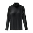 thumbnail image 1 of Women's Turtleneck Long Sleeve Shirts With Chest Basic Tops Cotton Solid Color Blouse Black L, 1 of 3